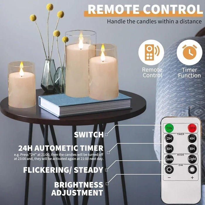 LED Flameless Acrylic Candles with Remote & Timer – Flickering, Battery Powered