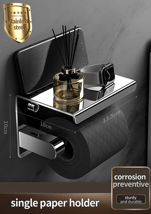 Stainless Steel Wall-Mounted Paper Towel & Toilet Roll Holder