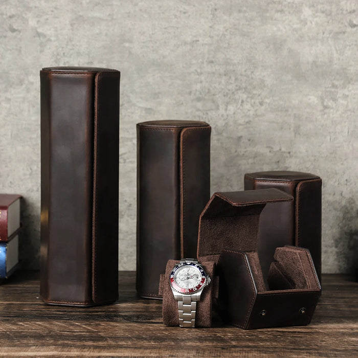Vintage Genuine Leather Watch Roll Travel Case — 1/2/3/4/6/8 Slot Organiser