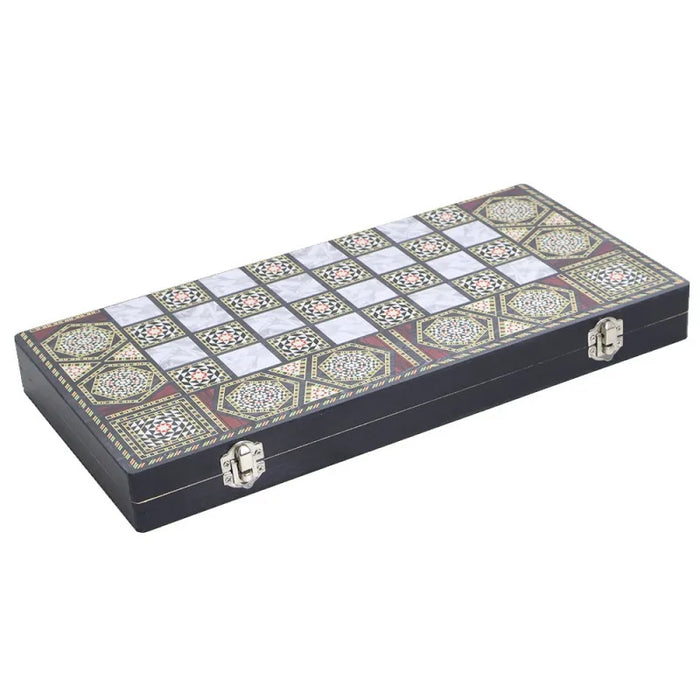 Luxury Knight 3-in-1 Wooden Foldable Game Board — Chess, Checkers & Backgammon