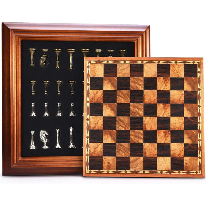 High‑end desktop 36cm (14in) wooden chess set with detachable metal pieces — king 6.3cm, gift box