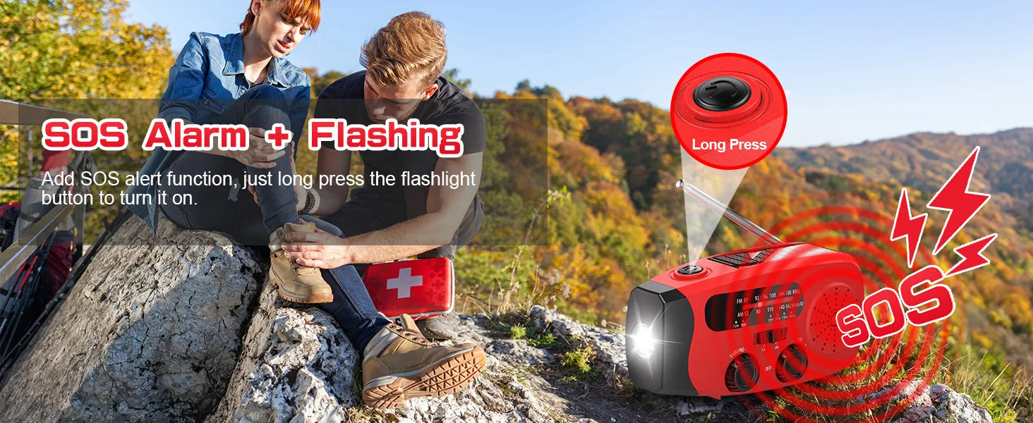 2000mAh Rechargeable Hand‑Crank Emergency Radio with LED SOS and USB Charger