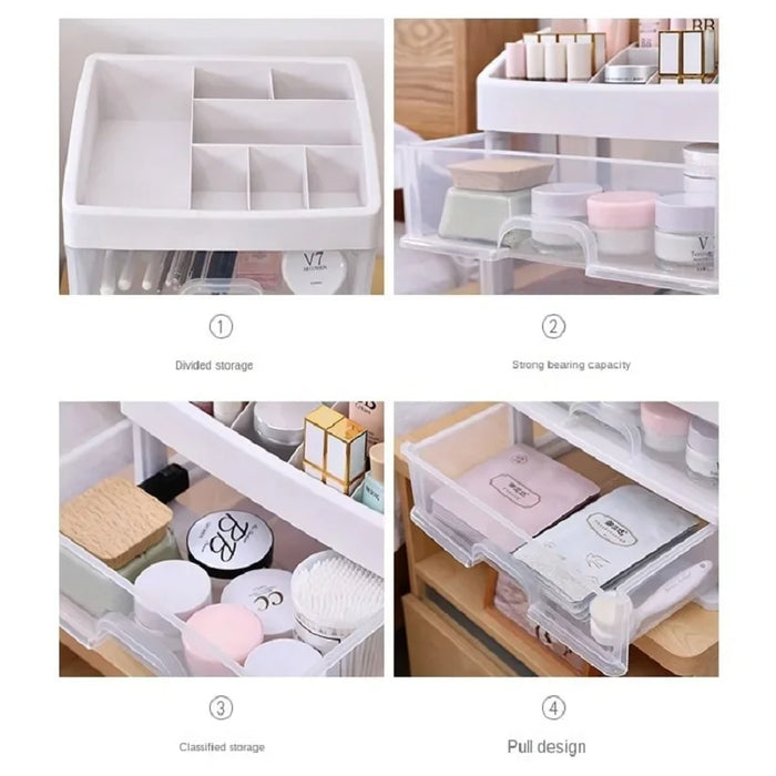 Transparent Cosmetic & Jewellery Organiser — 3 Drawer, 4-Layer Plastic Storage