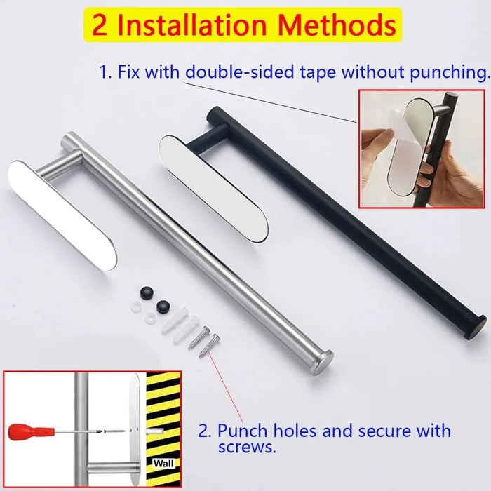 Stainless Steel Paper Towel & Toilet Roll Holder — Adhesive or Screw-Fix