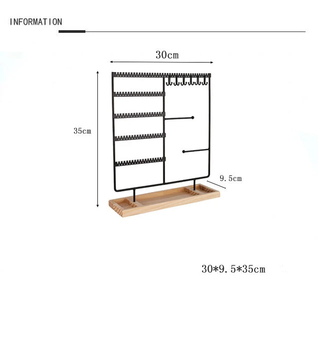 Multifunctional Metal Jewellery Display Rack with Detachable Wooden Base
