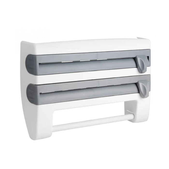 Wall-Mounted Wrap Dispenser with Cutter — Grey ABS, 39 x 24 x 10 cm