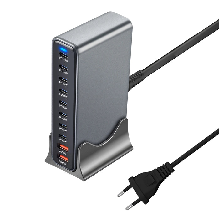 800W GaN 10-Port Desktop Charger — PD 140W Fast Charge for iPhone, iPad, MacBook