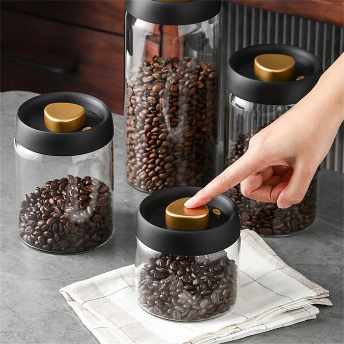 Vacuum-Sealed Glass Storage Jar for Coffee & Tea — Multiple Sizes