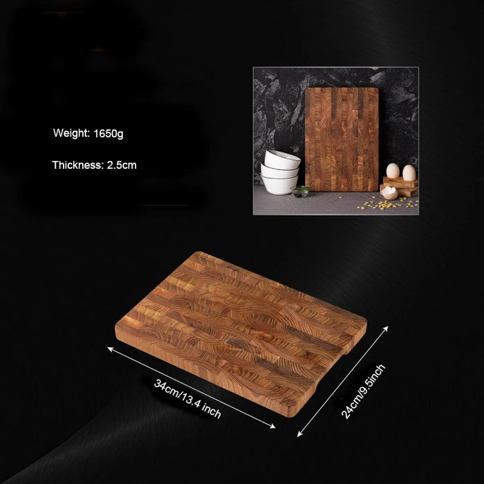Teak End Grain Cutting Board — Large Wooden Chopping & Charcuterie Board with Hidden Handles