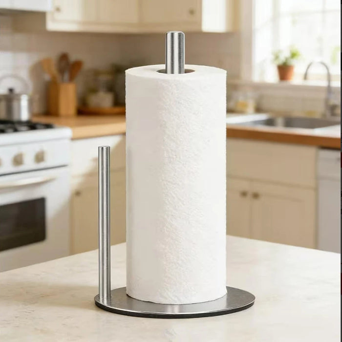 Stainless Steel Kitchen Roll Holder with Weighted Base - Heavy-Duty Countertop Organiser