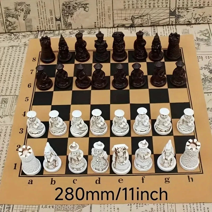 Retro Resin Chess Set with Qing Dynasty 3D Pieces — 28cm (11in) Board