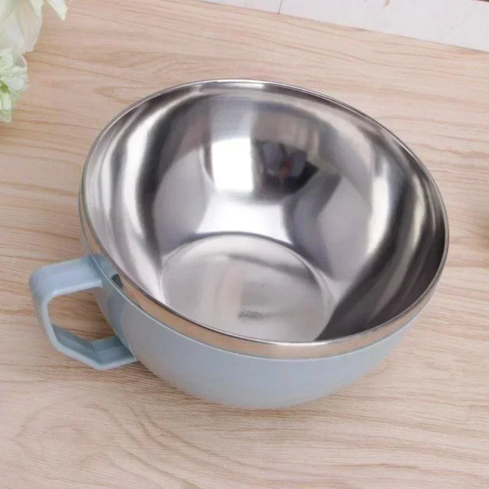Stainless Steel Instant Noodle Bowl with Handle — 900ml, Cool‑Touch Outer (Pink/Green/Blue)
