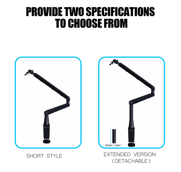 Heavy-Duty Microphone Desk Arm Stand Kit — Adjustable Boom, Pop Filter & Windscreen (Black)