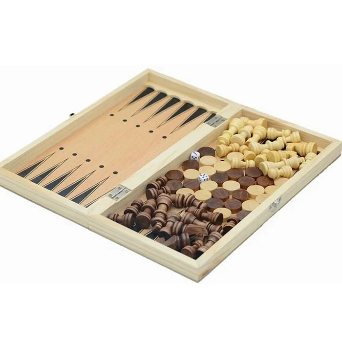 3-in-1 Travel Board Game Set – Chess, Checkers & Backgammon with Dice