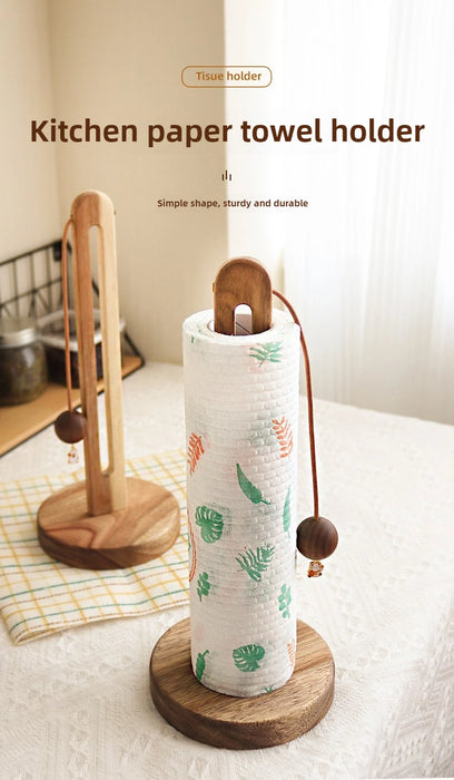 Solid Wood Paper Towel & Wrap Holder — Cat Paw / Four‑Leaf Clover / Cat