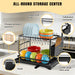 2-Tier Black Carbon Steel Dish Drying Rack with Drip Tray & Utensil Holder