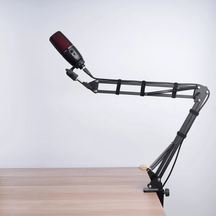 Extendable Scissor-Arm Microphone Boom Stand with Table Clamp & Adapter
