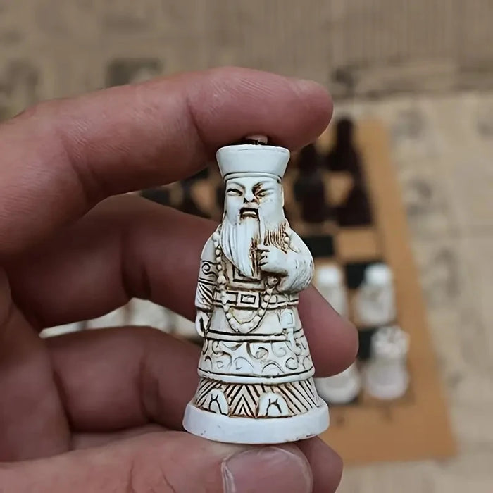 Retro Resin Chess Set with Qing Dynasty 3D Pieces — 28cm (11in) Board