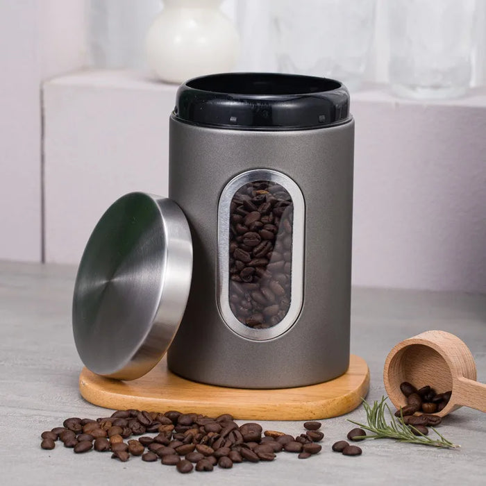 3‑Pack Stainless Steel Food Storage Jars with Viewing Window — Kitchen Sealed Jars
