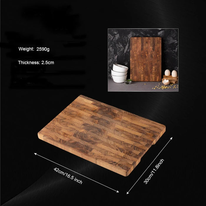 Teak End Grain Cutting Board — Large Wooden Chopping & Charcuterie Board with Hidden Handles