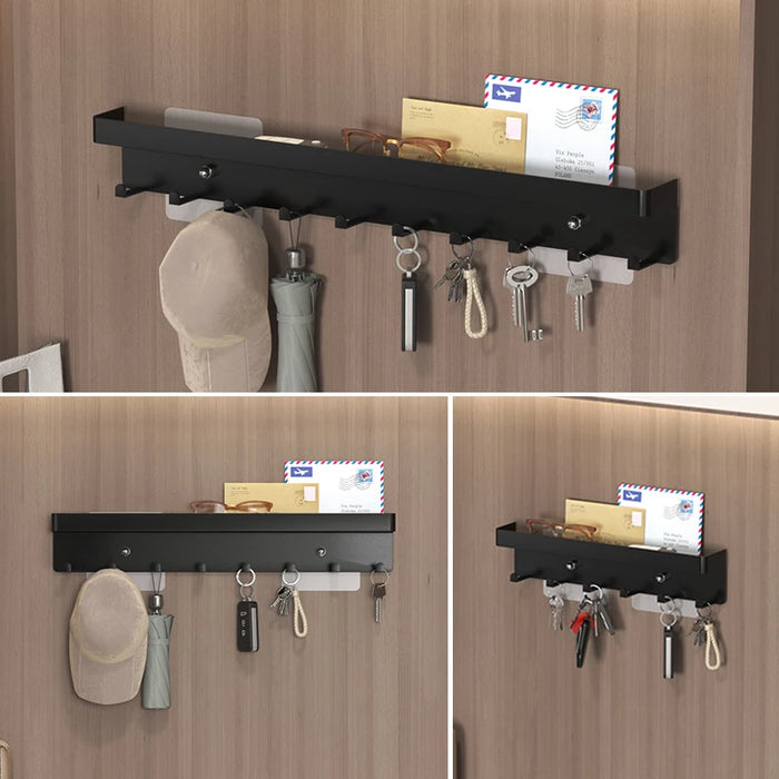 Wall-Mounted Key Organiser with Tray and Hooks – No-Drill or Drill Fixing