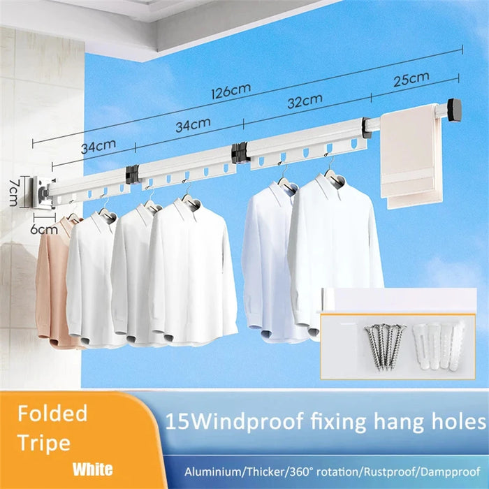 Foldaway Wall-mounted Clothes Dryer — White Aluminium Alloy, Retractable