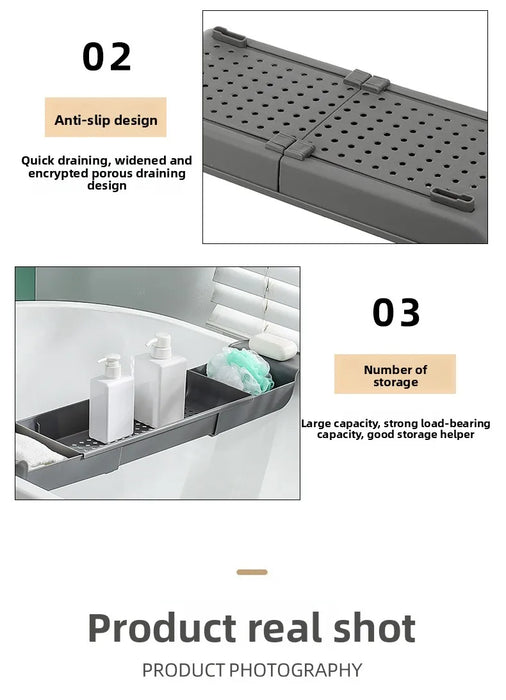 Extendable Bathtub Tray – Single‑Tier Corner Bathroom Shelf (Plastic)