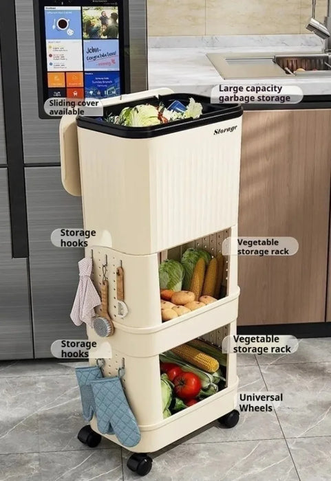 Multi-layer Kitchen Bin with Wheels – Large Capacity, Sliding Lid (PP)