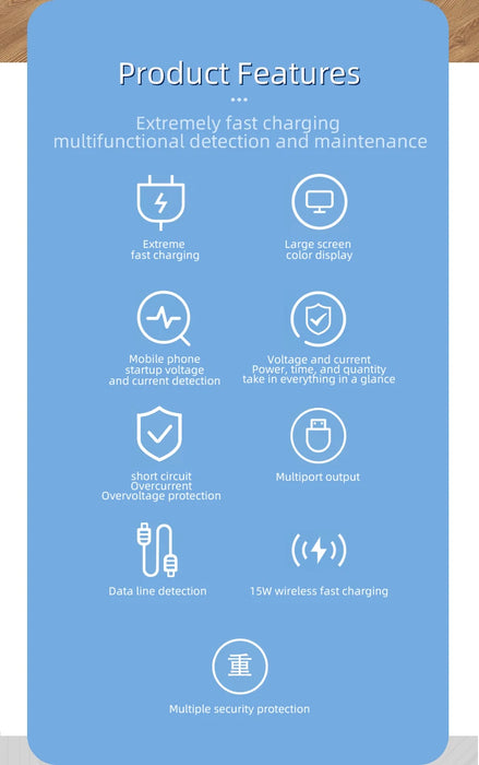 8-Port Wireless Fast Charging Station — 15W Wireless, 65W Total, PD & QC