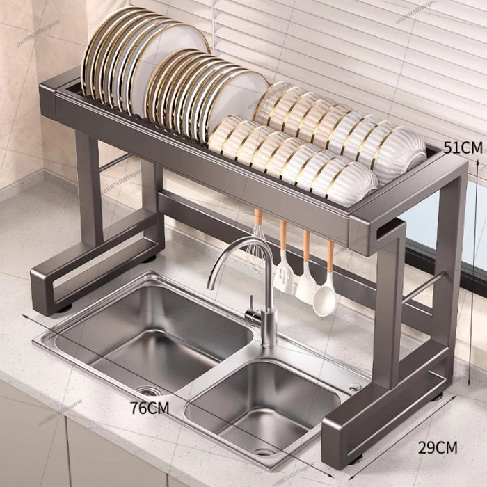 Over‑Sink Dish Drying Rack with Utensil Holder — Stainless Steel, Matt Black
