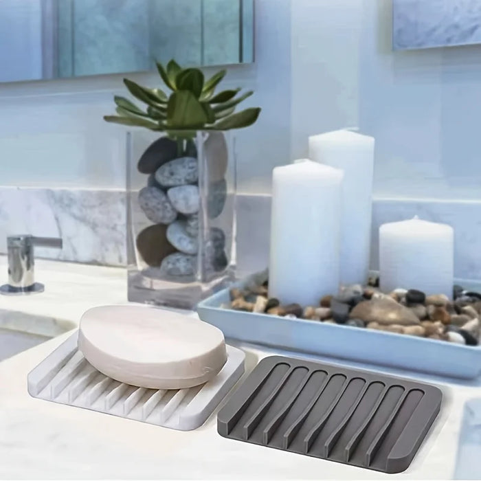 Single-Pack Silicone Self-Draining Soap Dish – Non-Slip Countertop Holder, 11.5×8×1 cm