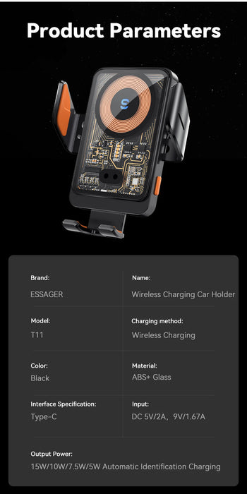 15W Qi Wireless Car Charger Vent Mount — Phone Holder for iPhone & Samsung