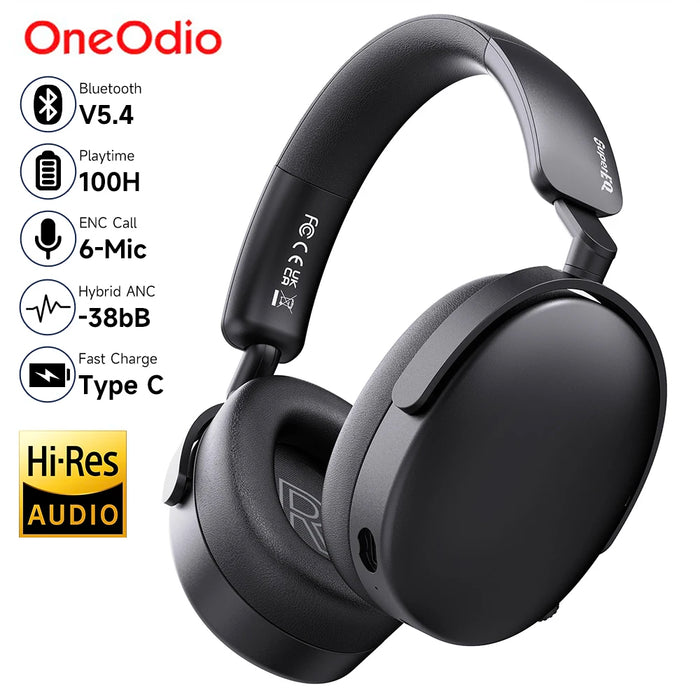 Oneodio SuperEQ A200 - Trådlösa Bluetooth 5.4-hörlurar med hybrid aktiv brusreducering och Hi-Res-ljud - Perfekt over-ear headset med 6-mikrofon AI ENC för akustiska entusiaster