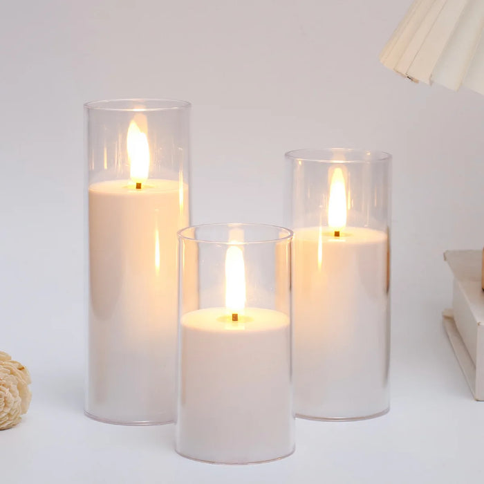Outdoor Flameless LED Pillar Candles with Remote & Timer — Yellow Flicker, Battery-Operated (3/4pc)
