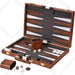 15-Inch Travel Leather Backgammon Set – Compact Portable Board