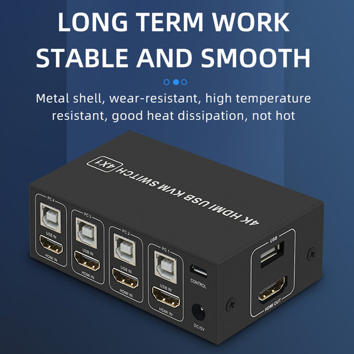 4 Port HDMI KVM Switch 4 in 1 out 4K 60Hz HDMI USB Switch Selector with Desktop Controller for 4 PC Share Monitor Mouse Keyboard