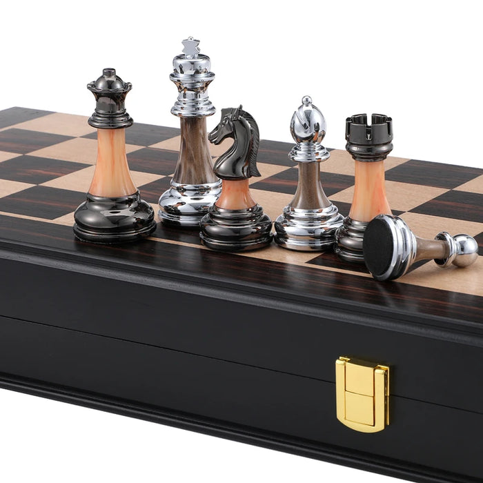 Large Wooden Chess Set — 45cm (17.7") Board, Electroplated Acrylic King 9cm (3.54")