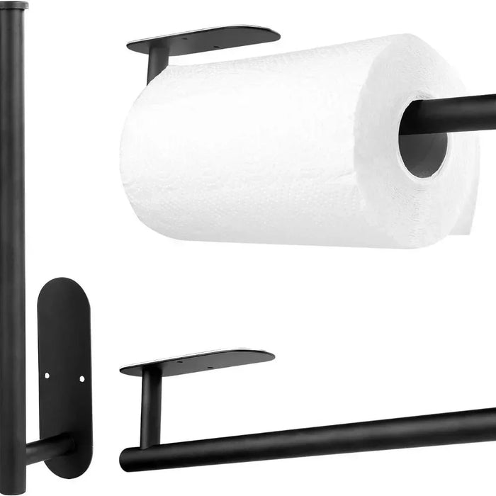 Adhesive Paper Towel & Toilet Roll Holder — ABS Plastic, 33cm, Black (Pack of 2)
