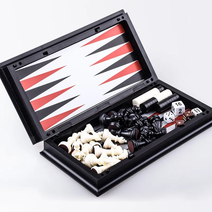 Foldable Magnetic 3-in-1 Board — Chess, Checkers & Backgammon, 25cm