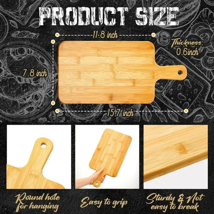 Bamboo Cutting Board with Handle — 11 x 5 inch Wooden Serving & Chopping Board