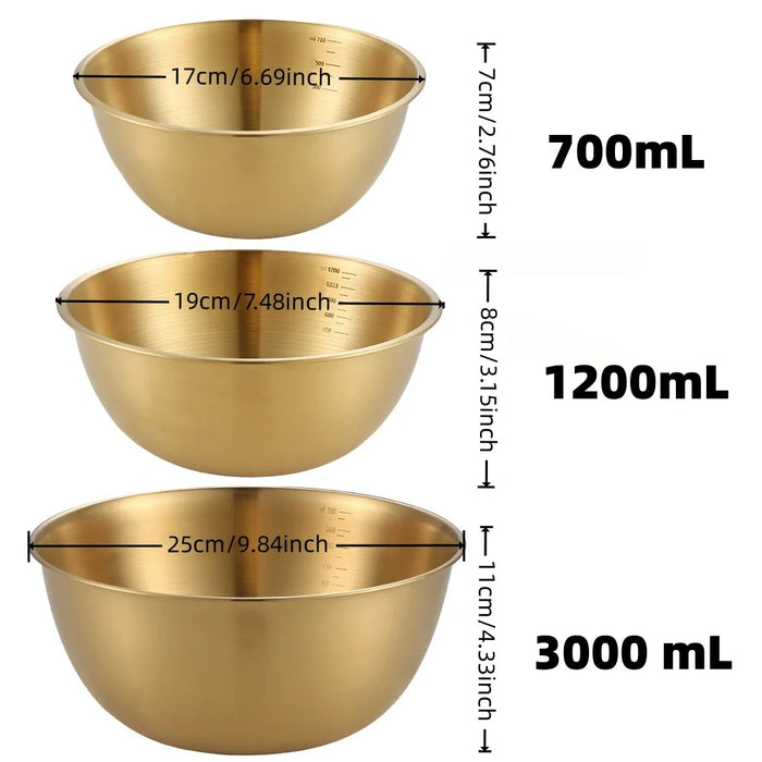 3pc Stainless Steel Mixing Bowls — Oven & Dishwasher Safe with Measurement Marks
