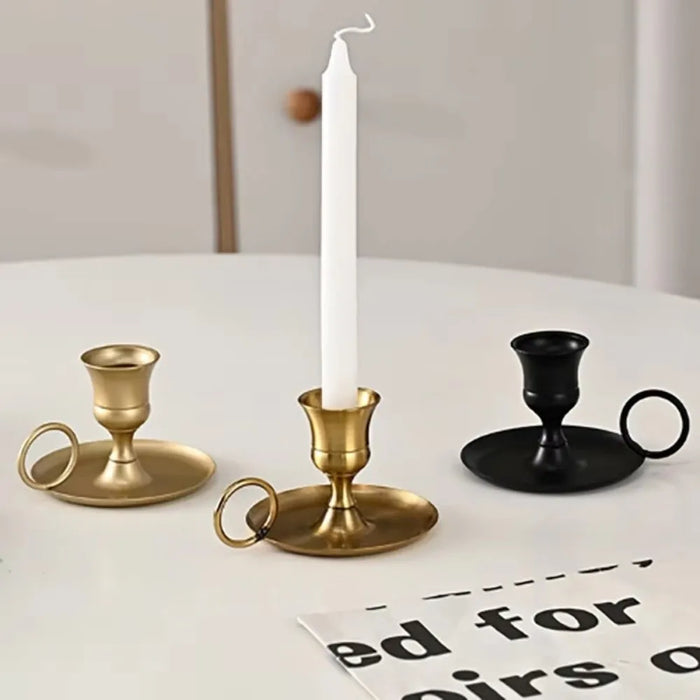 Retro Metal Candle Holder with Handle — European-Style Centrepiece for Dining Table, Weddings & Festive Décor