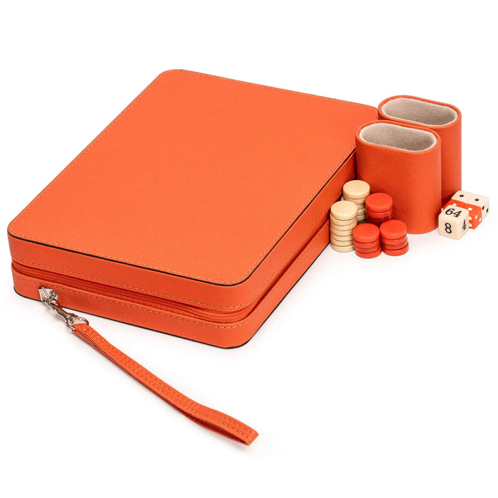 Travel Chess & Backgammon Set with Acrylic Pieces in Leather Case, 25 x 19 x 6 cm