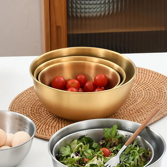 3pc Stainless Steel Mixing Bowls — Oven & Dishwasher Safe with Measurement Marks