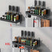40cm Wall-Mounted Hanging Spice & Pot Rack — Black Metal Kitchen Shelf with Hooks