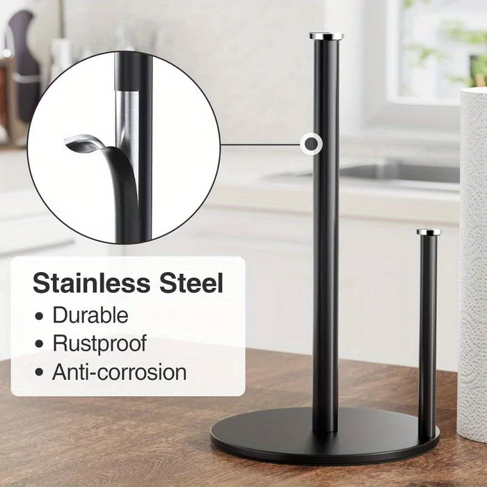 Paper Towel Holder — Weighted Base Countertop Roll Organiser (Black)