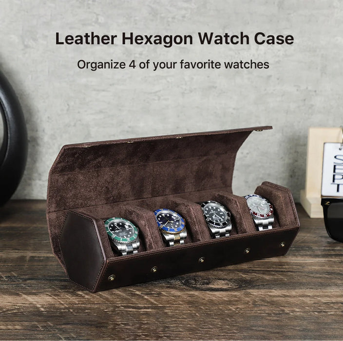 Vintage Genuine Leather Watch Roll Travel Case — 1/2/3/4/6/8 Slot Organiser