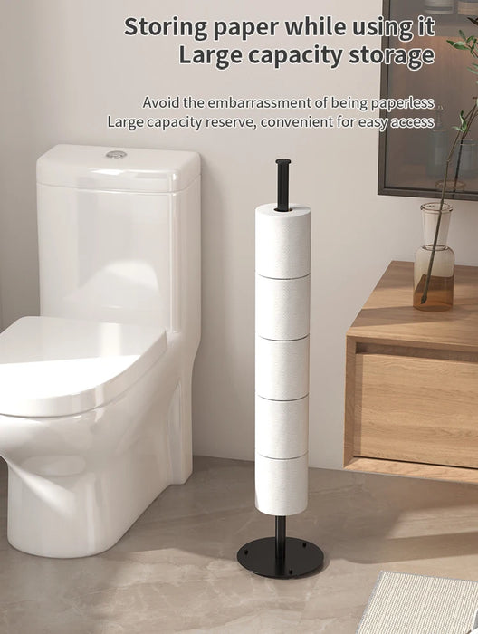 Foldable Floor-Standing Toilet Roll Holder with Reinforced Base, Standalone Dispenser