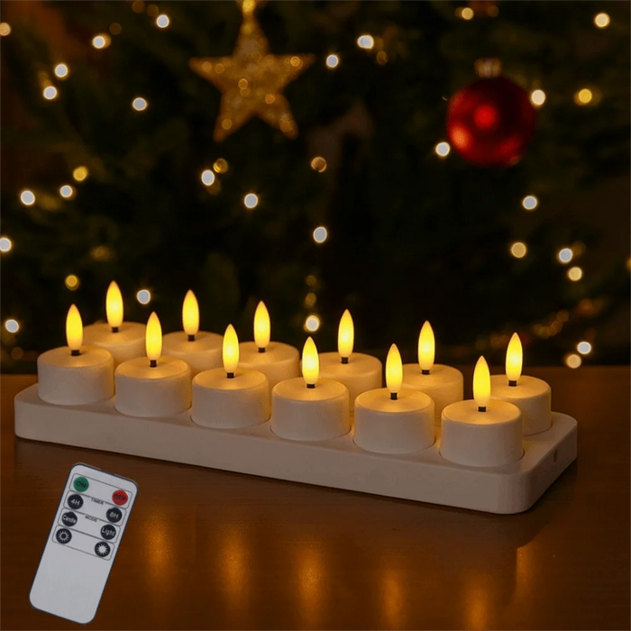 Rechargeable Flameless LED Tea Lights with Remote & Timer — 3D Flicker