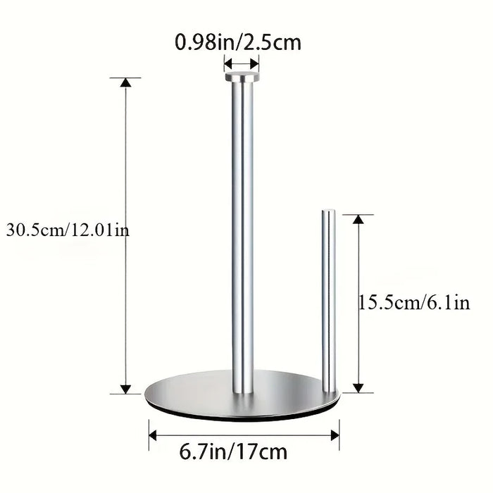 Stainless Steel Paper Towel Holder with Weighted Base — Heavy-Duty Countertop Dispenser